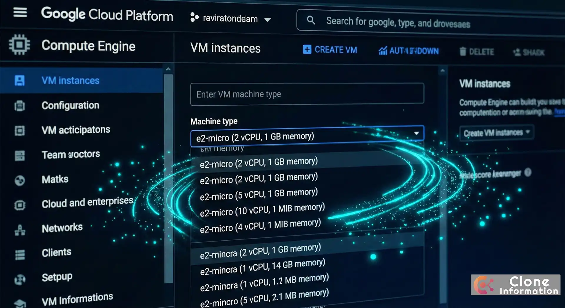 Google Cloud Platform 教學設定畫面，選取 e2-micro 機型